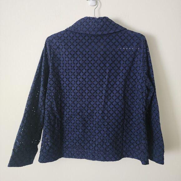 NWT $129 Coldwater Creek Womens Diamond Eyelet Jacket Navy Blue Full-Zip Sz 14P - Picture 3 of 9